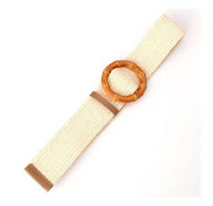 Bamboo Buckle Bohemian Braided Belt - Beige