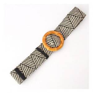 Bamboo Buckle Bohemian Braided Belt - Black/White