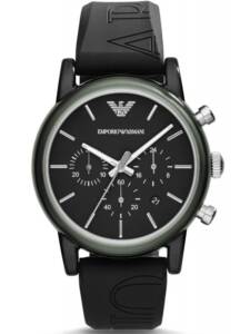 ARMANI CLASSIC CHRONOGRAPH BLACK DIAL GREY SILICONE STRAP LADIES WATCH AR1053