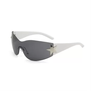 Trendy Rimless Futuristic Wrap Around Sunglasses – White
