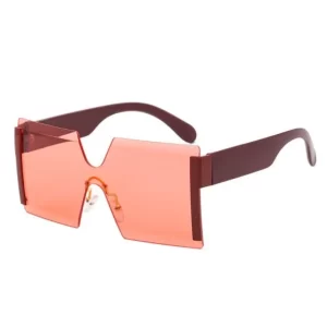 Rimless Oversized Gradient Square Sunglasses For Women – Red