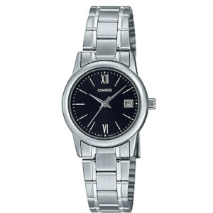 CASIO WOMEN’S BLACK DIAL STAINLESS STEEL SMALL WATCH LTP-V002D-1B3UDF