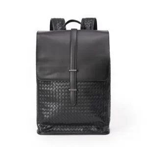 Unisex Woven Faux Leather Travel Laptop Backpack – Black