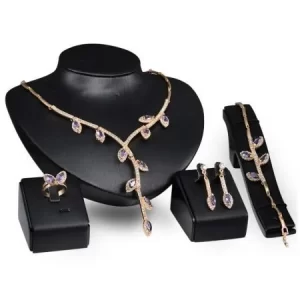 Creative Leaf Branch Necklace Earrings Bracelet Ring Set – Gold
