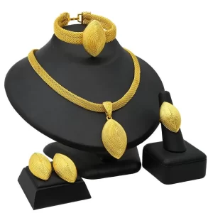 Indian Bridal Necklace Earrings Ring Bracelet Jewelry Set – Gold
