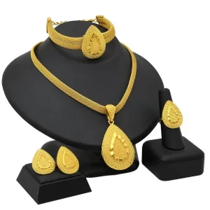 Indian Gold Plated Necklace Womens Jewelry Set – Gold