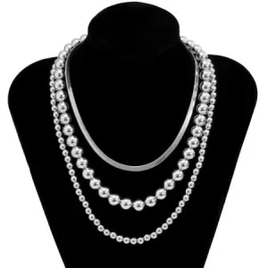 Cuban Pearls Edgy Chain Necklace Set – Silver
