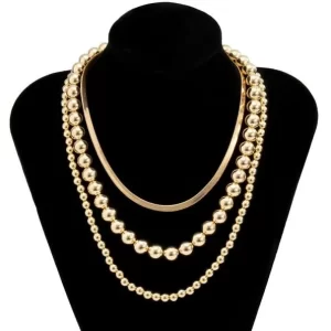 Cuban Pearls Edgy Chain Necklace Set – Gold