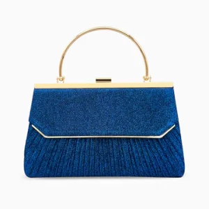 Pleated Detail Flase Envelope Flap Occasion Chain Strap Clutch – Blue