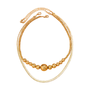 Double-layer beaded chain necklace – Gold