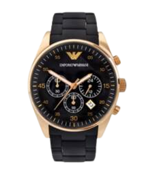EMPORIO ARMANI BLACK DIAL CHRONOGRAPH LADIES SPORTIVO WATCH WITH ROSEGOLD FINISH AR5906
