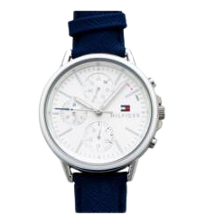 TOMMY HILFIGER CARLY CHRONOGRAPH WHITE DIAL BLUE LEATHER WATCH 41MM - 1781791