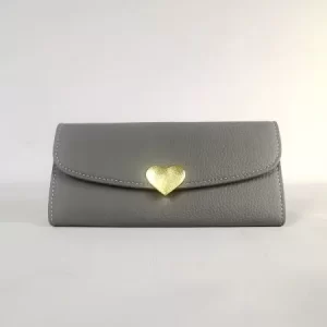 Gold Love emblem womens leather wallet - Grey