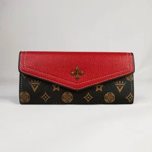 Red Flap cross emblem leather wallet - Brown
