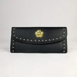 Studded Rose emblem leather wallet - Black