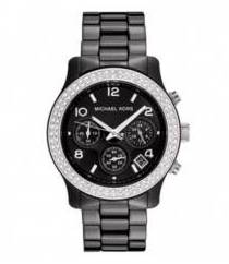 MICHAEL KORS LADIES MK5190 BLACK CERAMIC CHRONOGRAPH RUNWAY STAINLESS STEEL AND BLACK CERAMIC BRACELET GLITZ WATCH