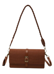 Crocodile Embossed Buckle Decor Flap Square Bag – Brown