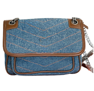 Contrast Binding Chevron Chain Flap Square Bag – Blue
