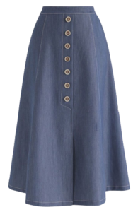 Denim buttons flare midi skirt