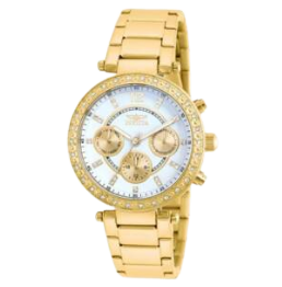 INVICTA 21387 WOMEN’S ANGEL SILVER DIAL YELLOW GOLD CRYSTAL BRACELET WATCH