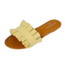 Women Ruffle Trim Single Band Flat Slippers – Yellow