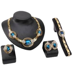 Gold Plated Big Blue Crystal Wedding Statement Bridal Jewelry Set – Blue