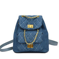 MINI Quilted Dark Denim Chain Strap Backpack