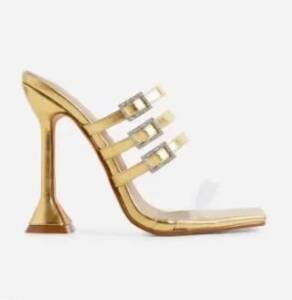 Slim Long Feet None adjustable strappy Party Mule Slippers – Gold