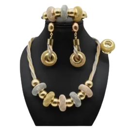 Nigerian Bride Wedding Necklace Earrings Ring Bracelet set – Gold