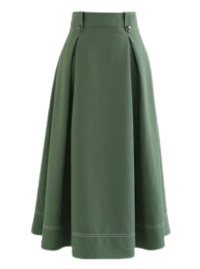 Army green Pleated flare midi skirt