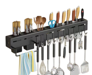 Wall Mounted Knife Cutlery Holder Kitchen Rack With Hooks